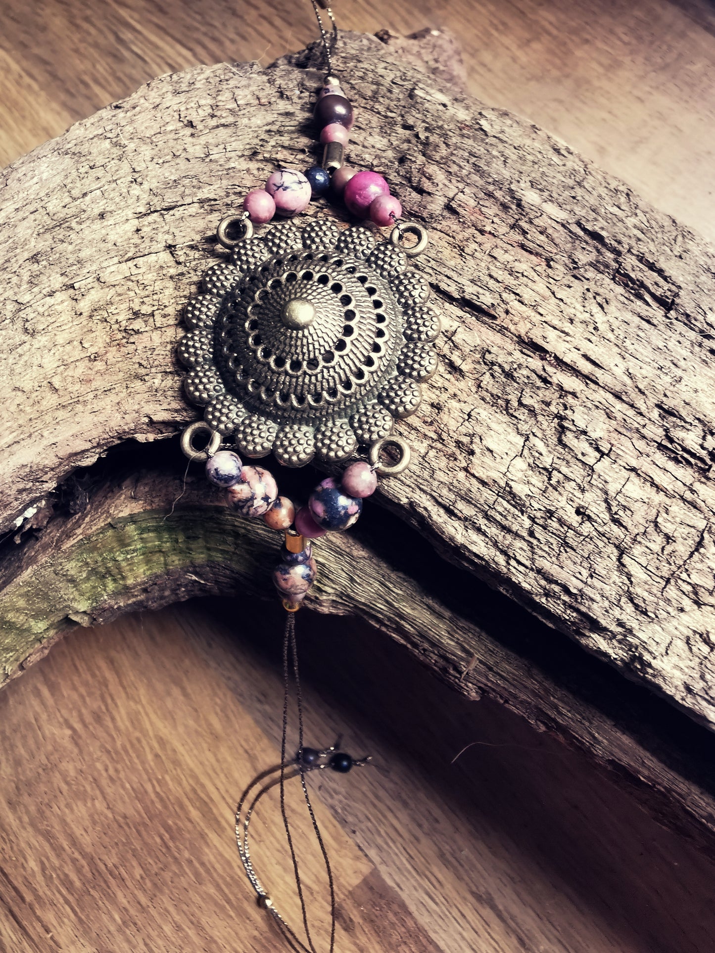 GAYA ELEMENTS – Ankle & Wrist Bracelet with Rhodonite and Brass Rosette