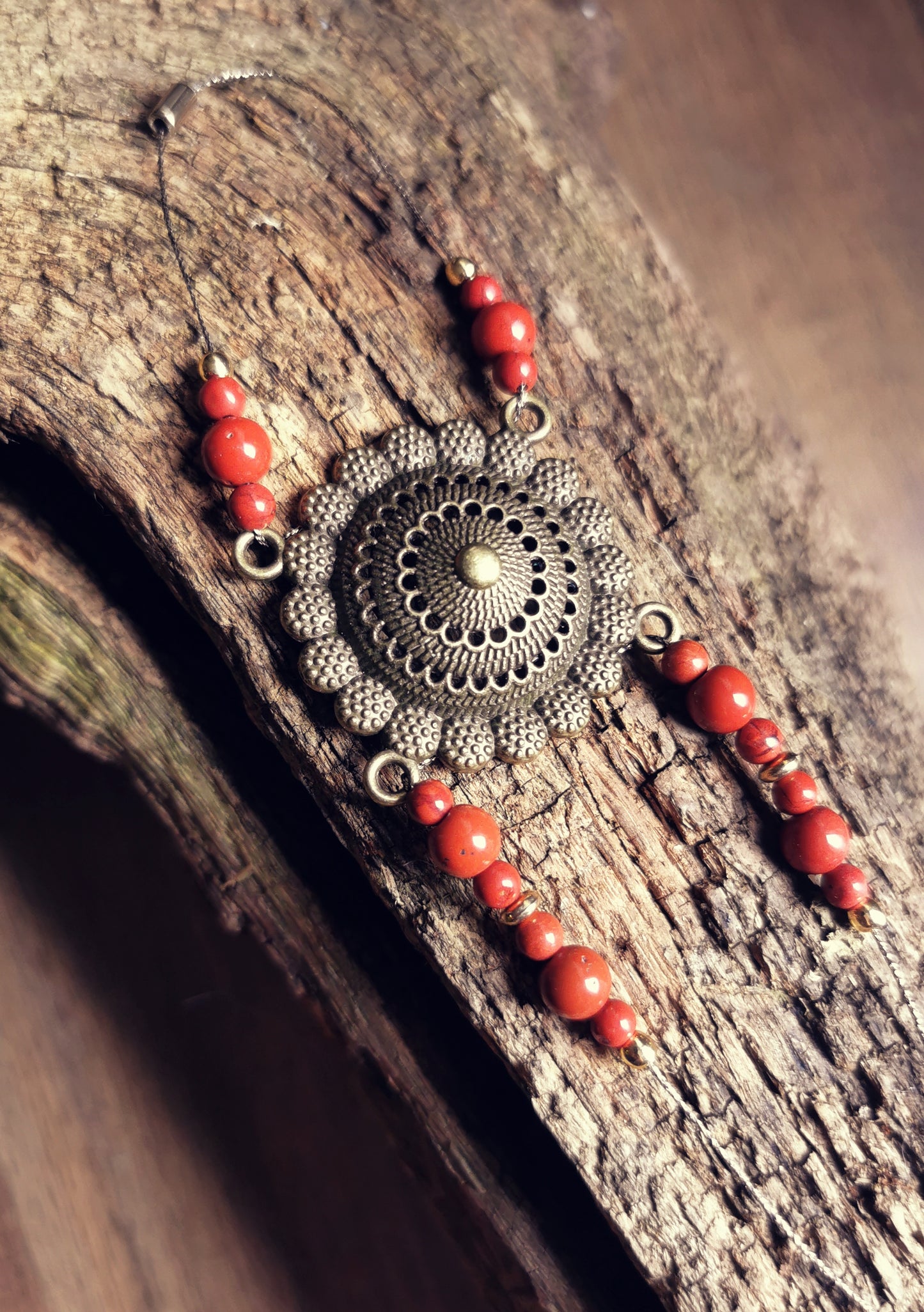 GAYA ELEMENTS – Ankle & Wrist Bracelet with Red Jasper and Brass Rosette