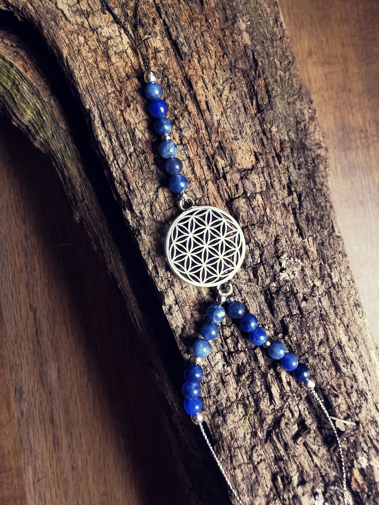 GAYA ELEMENTS – Ankle & Wrist Bracelet with Blue Sodalite and Flower of Life Decorative Element