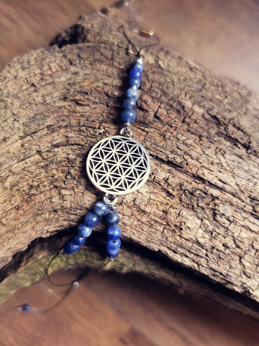 GAYA ELEMENTS – Ankle & Wrist Bracelet with Blue Sodalite and Flower of Life Decorative Element