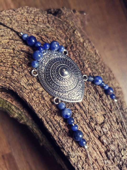 GAYA ELEMENTS – Ankle & Wrist Bracelet with Blue Sodalite and Decorative Zinc Alloy Accent