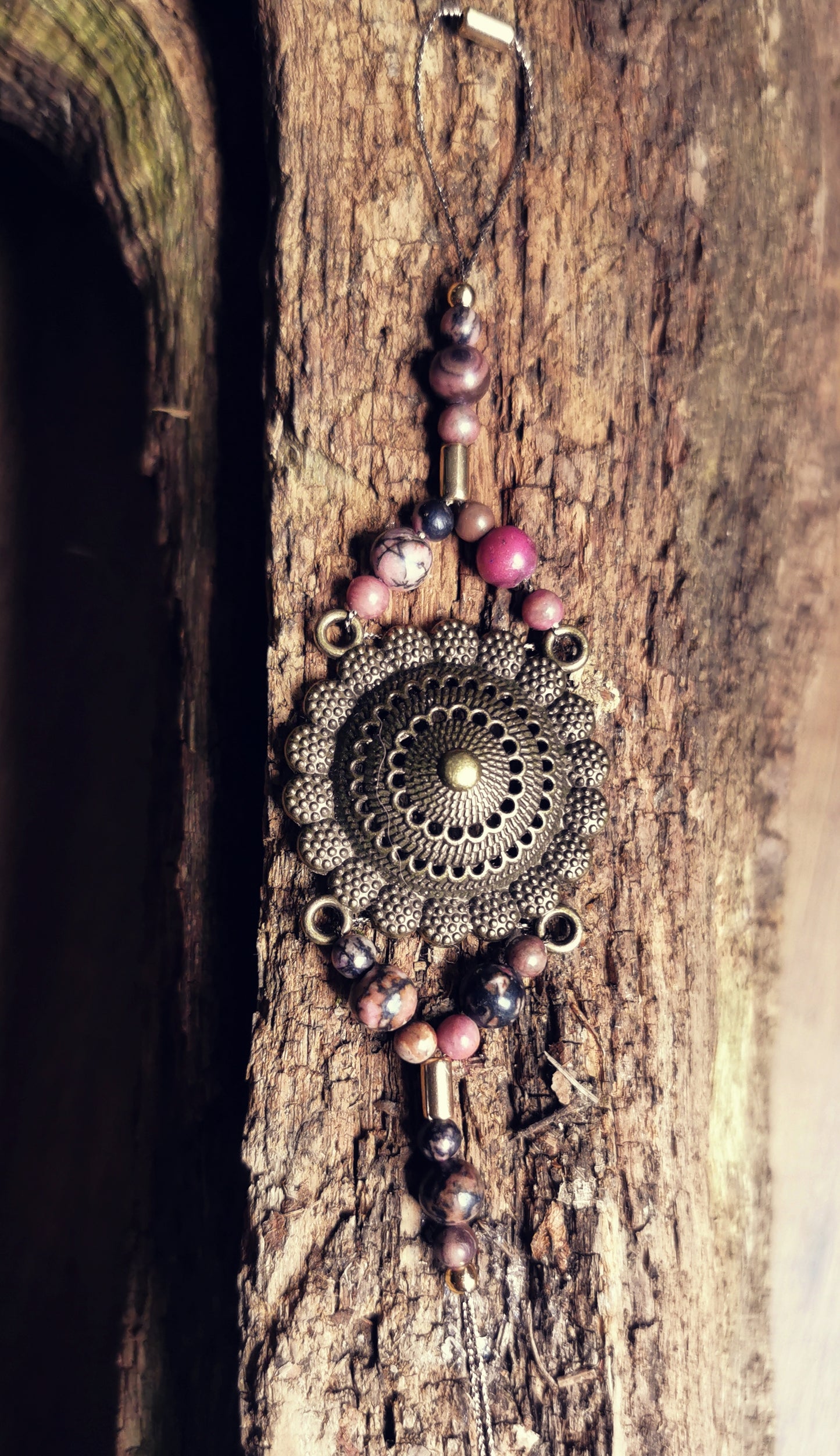 GAYA ELEMENTS – Ankle & Wrist Bracelet with Rhodonite and Brass Rosette