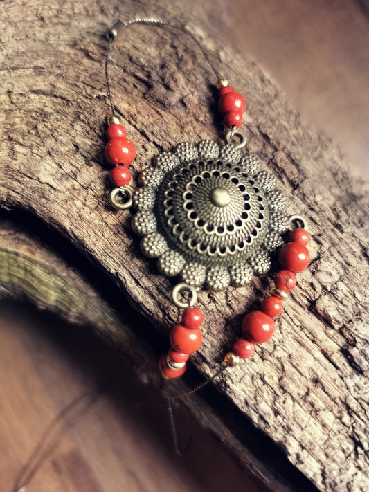GAYA ELEMENTS – Ankle & Wrist Bracelet with Red Jasper and Brass Rosette