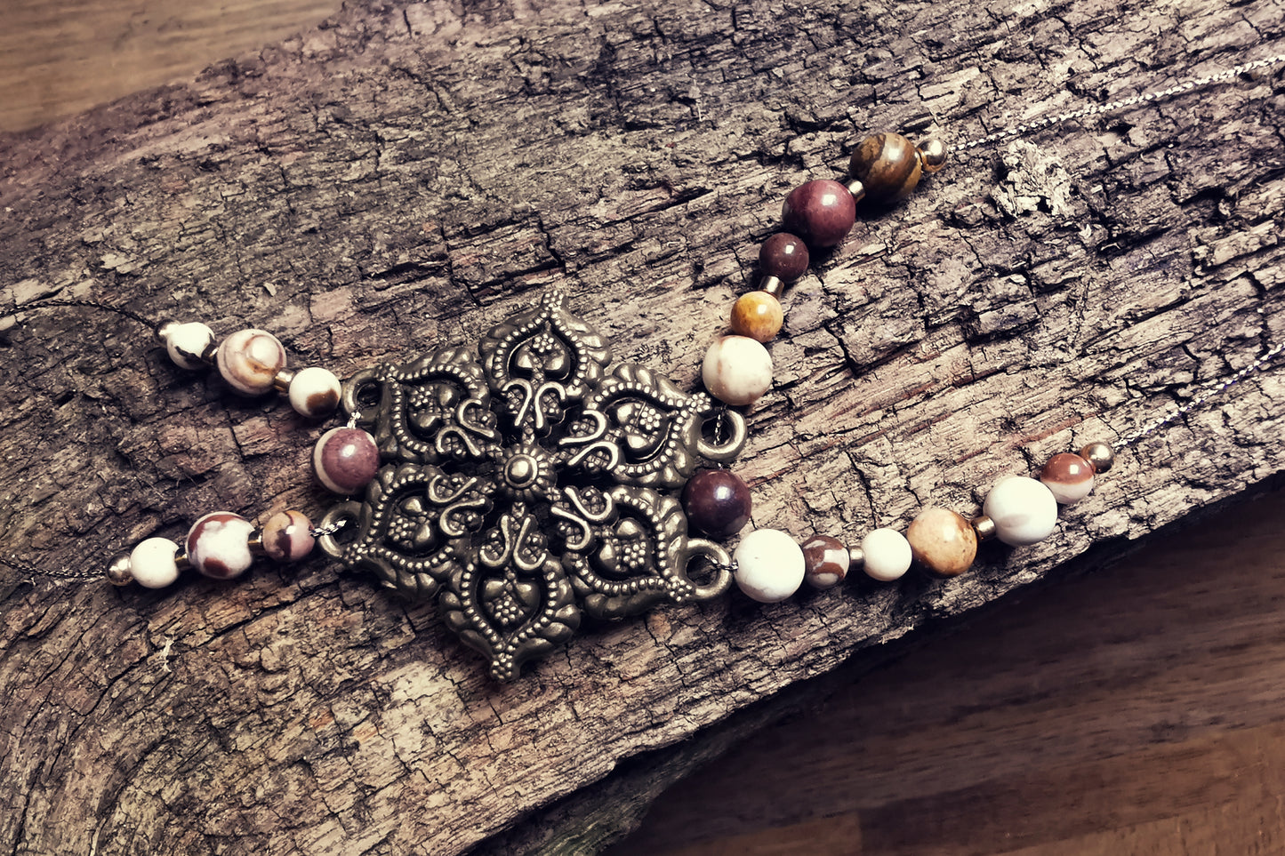 GAYA ELEMENTS – Ankle & Wrist Bracelet with Australian Zebra Jasper and Brass Rosette