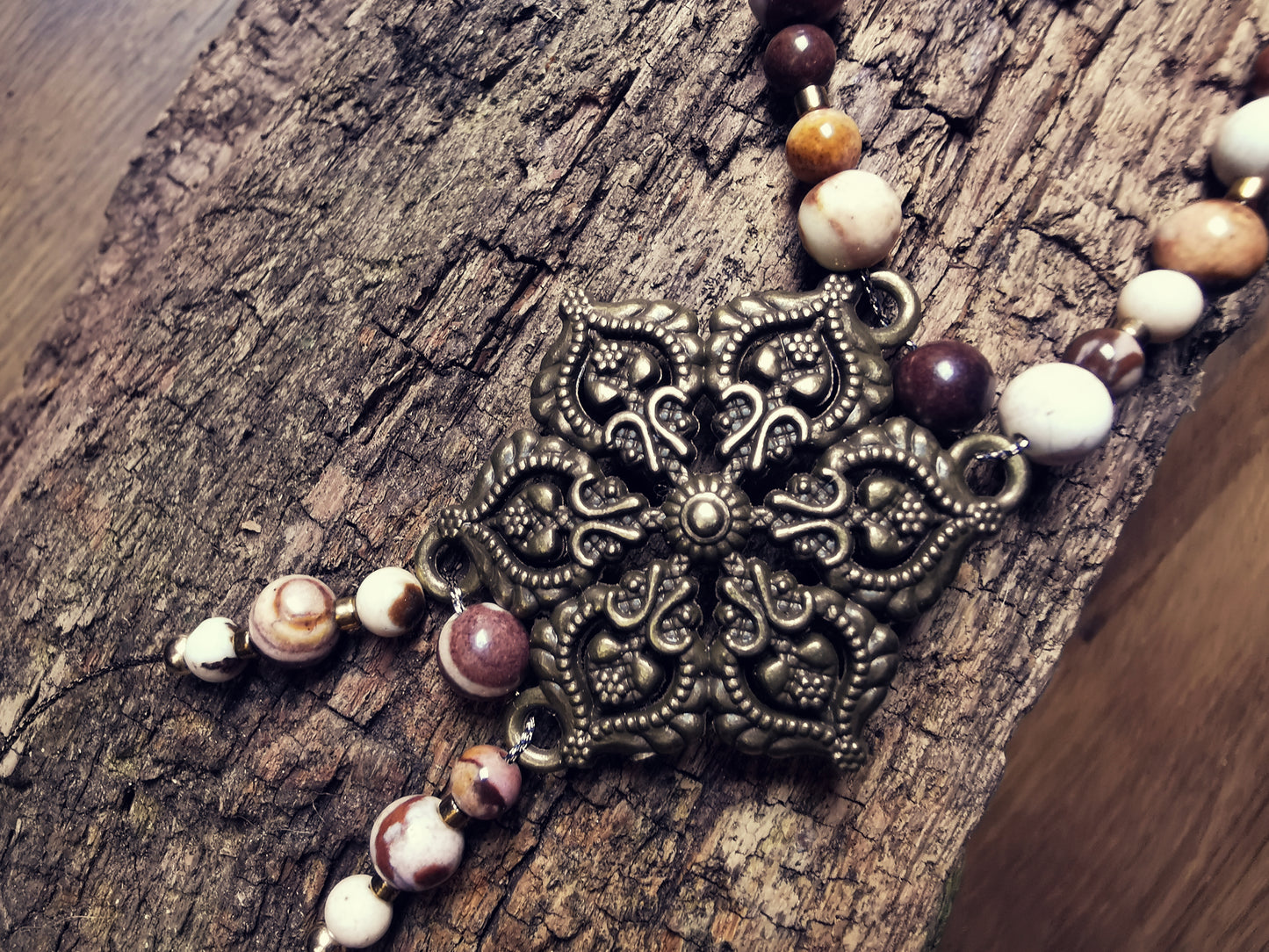 GAYA ELEMENTS – Ankle & Wrist Bracelet with Australian Zebra Jasper and Brass Rosette