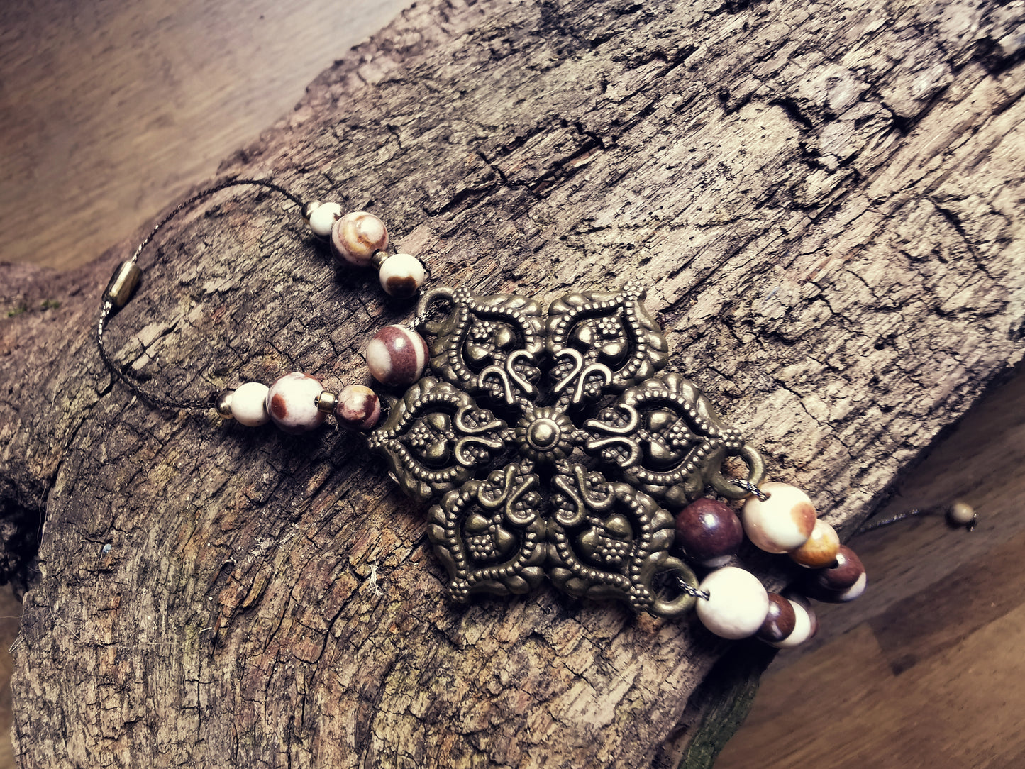 GAYA ELEMENTS – Ankle & Wrist Bracelet with Australian Zebra Jasper and Brass Rosette