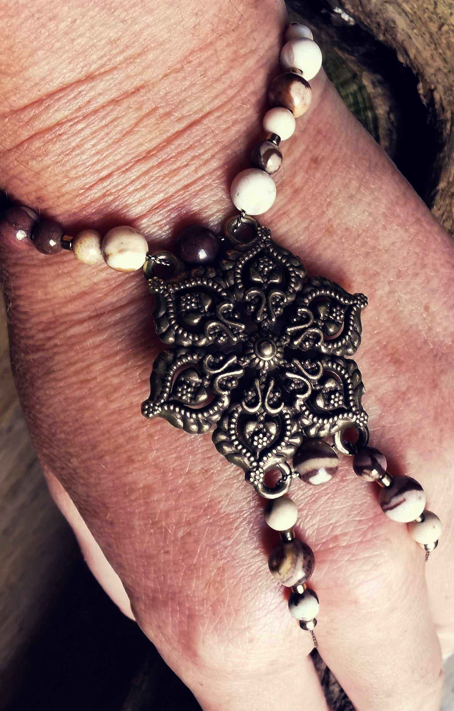 GAYA ELEMENTS – Ankle & Wrist Bracelet with Australian Zebra Jasper and Brass Rosette