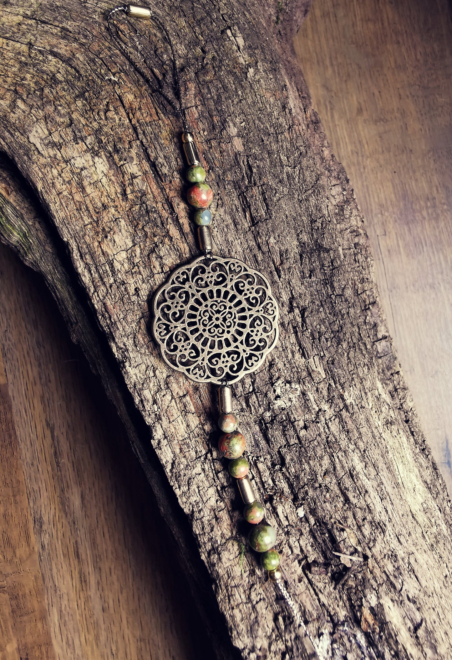 GAYA ELEMENTS – Ankle & Wrist Bracelet with Unakite and Mandala Brass Accent