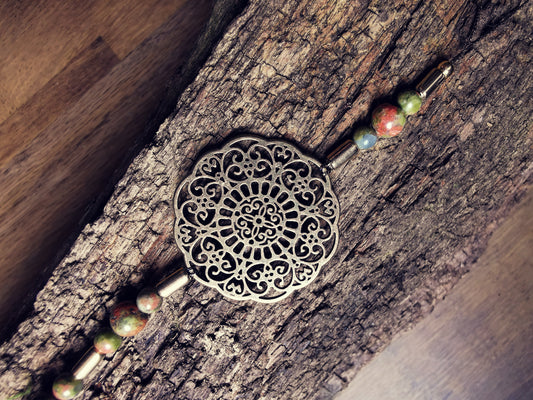 GAYA ELEMENTS – Ankle & Wrist Bracelet with Unakite and Mandala Brass Accent